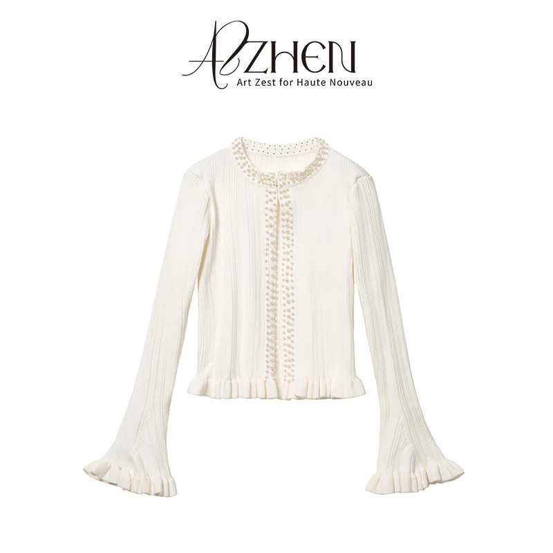 AZZHEN【静谧铃兰】重工钉珠带别针小香风针织开衫AZ4JZS19-ZS