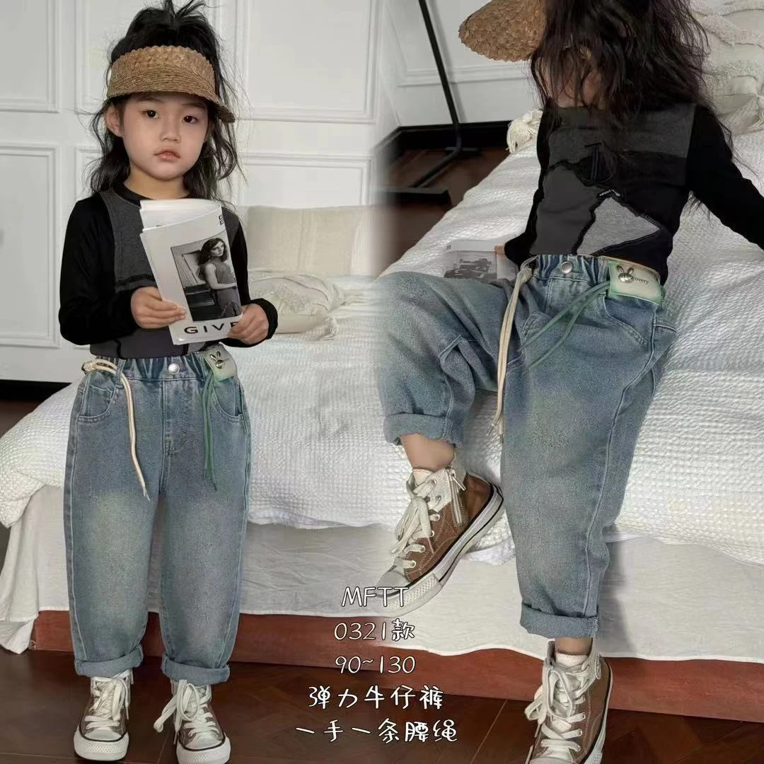 2024春款百搭弹力韩版儿童腰绳春秋女童洋气休闲宽松中大童秋季