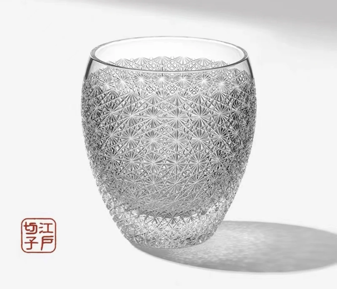 江户切子深刻K9满天星菊花纹高端精雕手工轻奢洋酒威士忌酒杯
