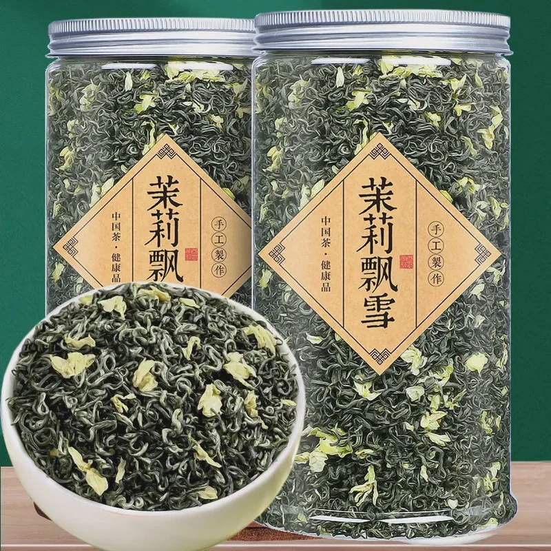 2024新茶茉莉花茶特级炒花毛峰毛尖茉莉飘雪花香花草茶叶罐装手工