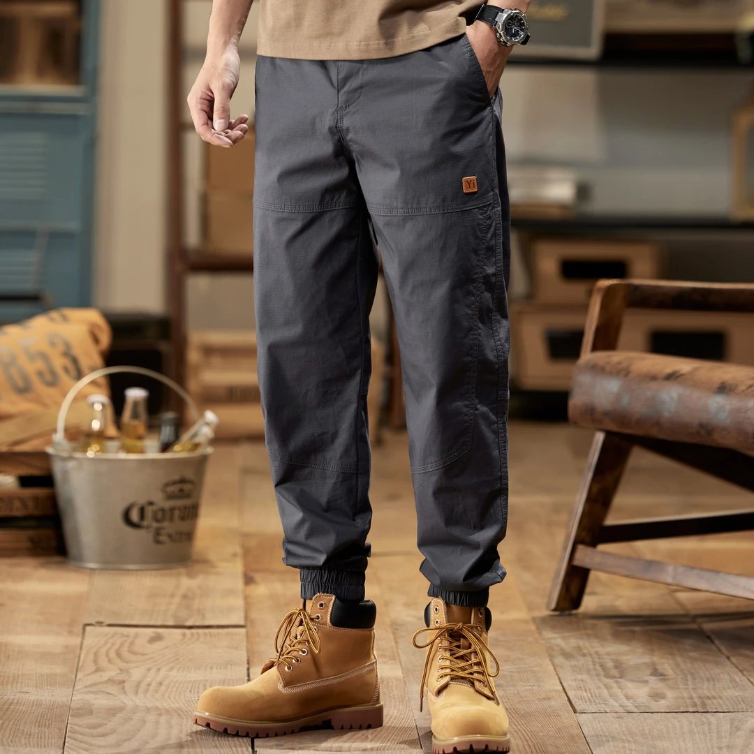 9070法式秋冬微弹宽松大码工装裤直筒潮流束脚薄款春秋款裤子