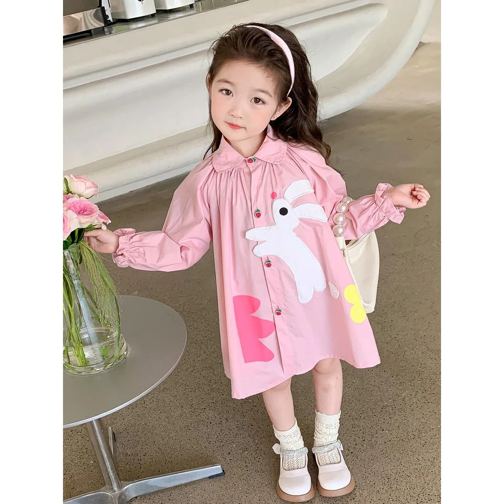 女童连衣裙春秋2025新款儿童洋气春季棉女宝宝长袖衬衫裙子春装