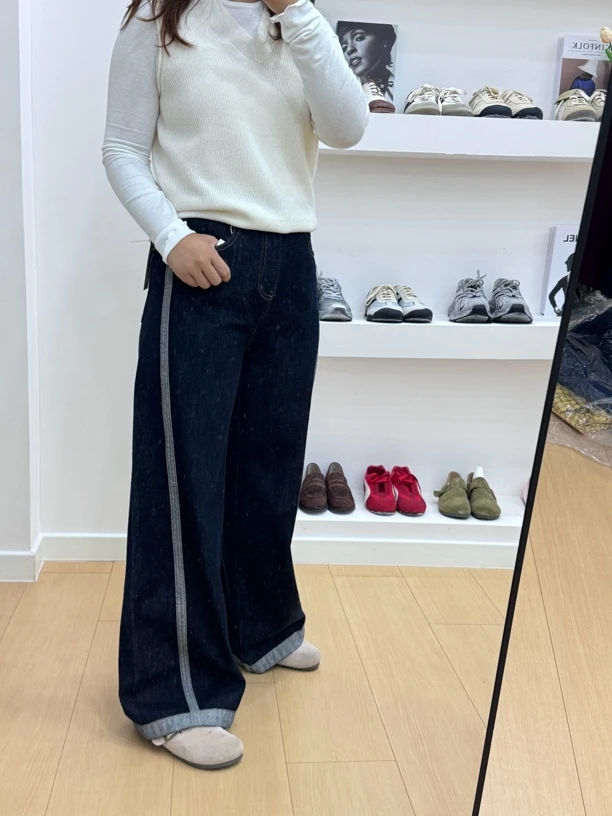 斜边牛仔裤显瘦时尚宽松秋季