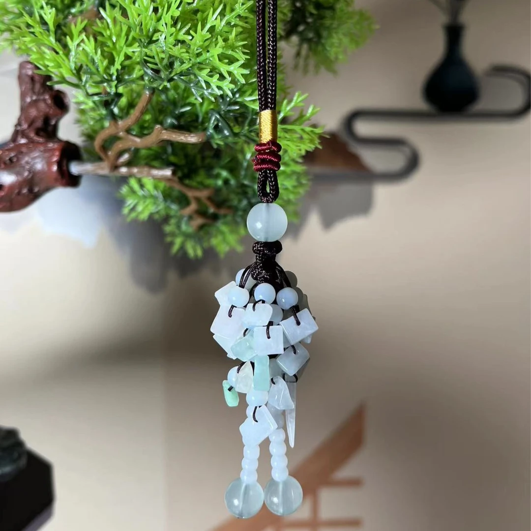 A028【亏米圈粉】车挂 包包挂翡翠A货手工编织 全长170mm