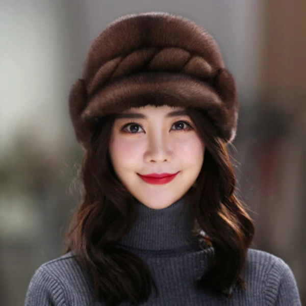 水貂毛皮麻花帽女冬天中年保暖整貂护耳包头帽冬季百搭女士加厚