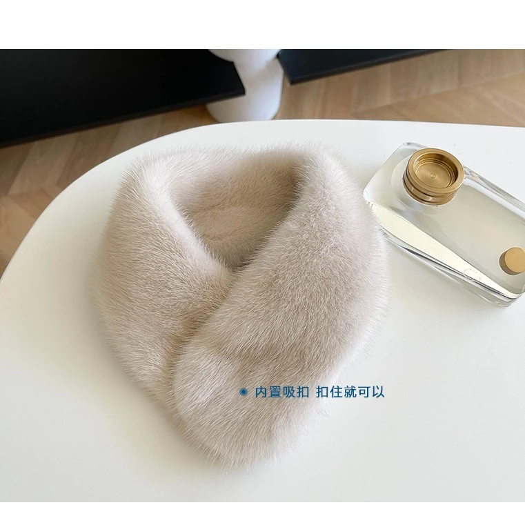 水貂毛整皮 吸扣围脖  围巾 貂皮毛领脖套冬季保暖百搭交叉纯色