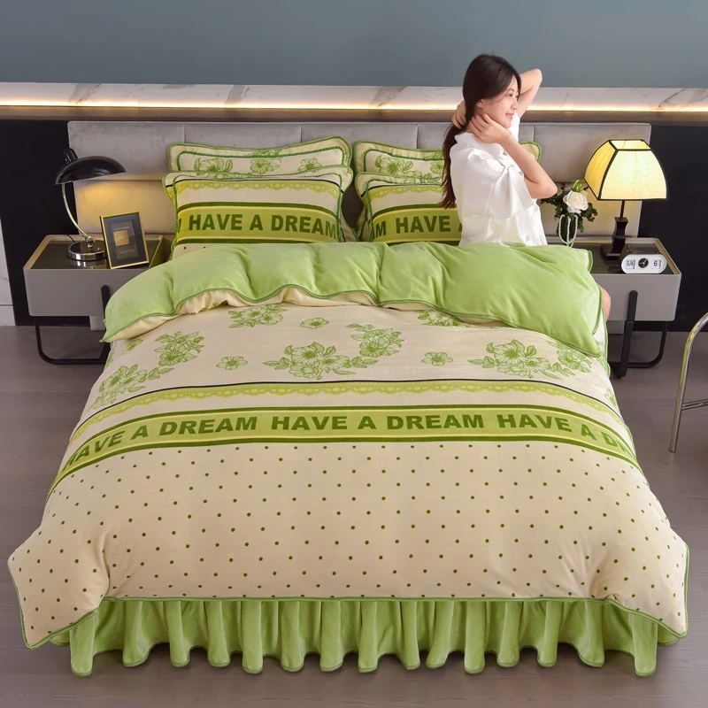 ins风加厚牛奶绒床上四件套冬季双面珊瑚绒被套床单人三件套床品4