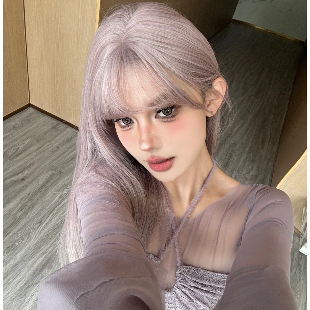 KuKu专属【绝绝紫】美宿假发灰紫色空气刘海长直发气质假发女全头套