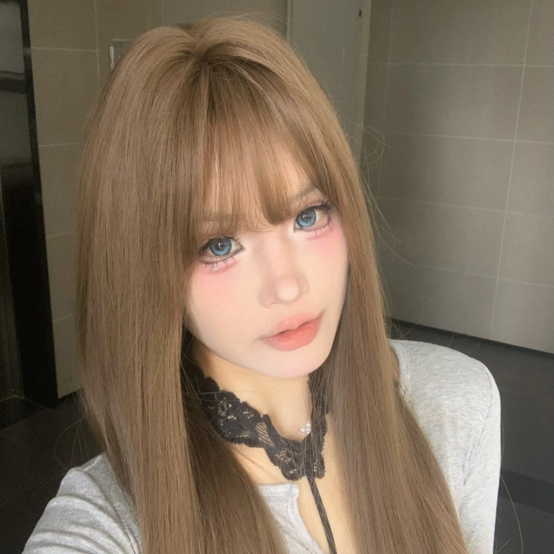 土豆专属-假发纯欲显白长直发亚麻色假发女款全头套