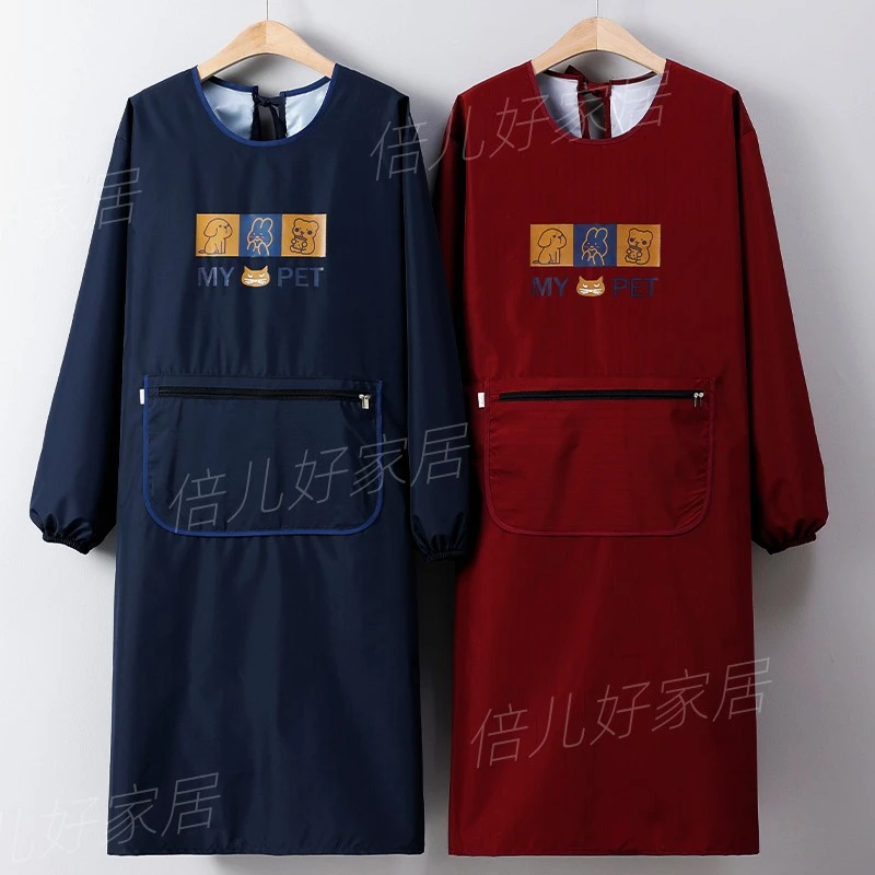 防水罩衣加肥加大围裙长袖厨房家用罩衣时尚男士女士防油污工作服