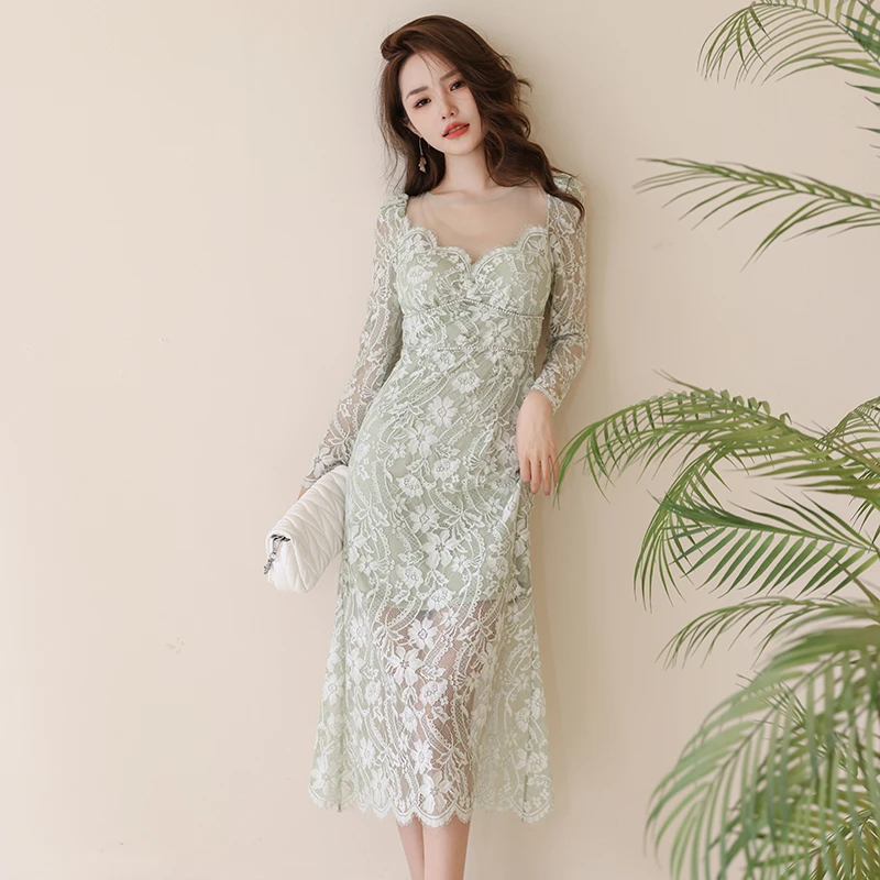 秋季新款修身蕾丝清新碎花连衣裙法式减龄轻奢名媛连衣裙20299