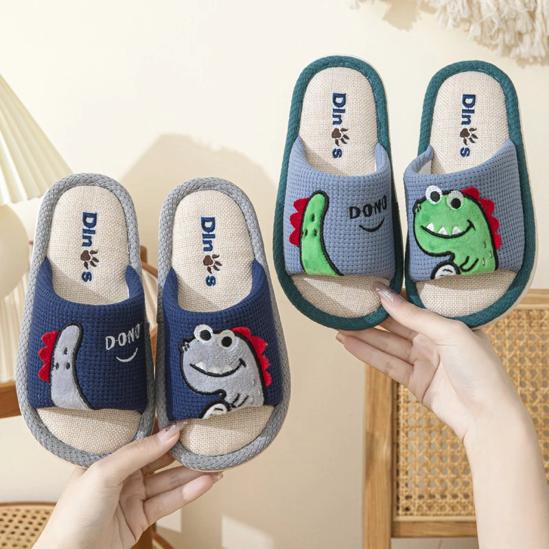 儿童亚麻拖鞋男童春秋季2025新款卡通家用中大童棉布男孩宝宝拖鞋