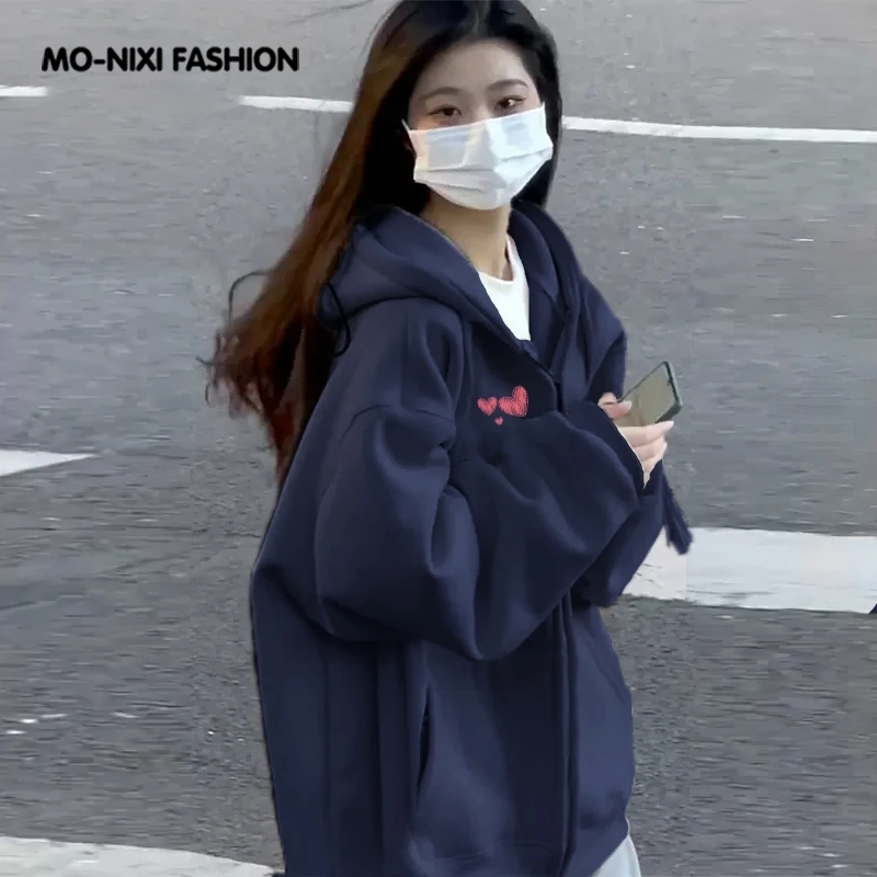 卫衣外套女2023新款爆款秋冬季拉链开衫女士外穿美式复古连帽上衣