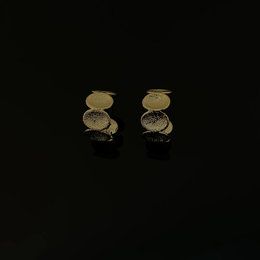 铜合金耳饰 0504 时髦精磨砂金属感圆片C型耳环