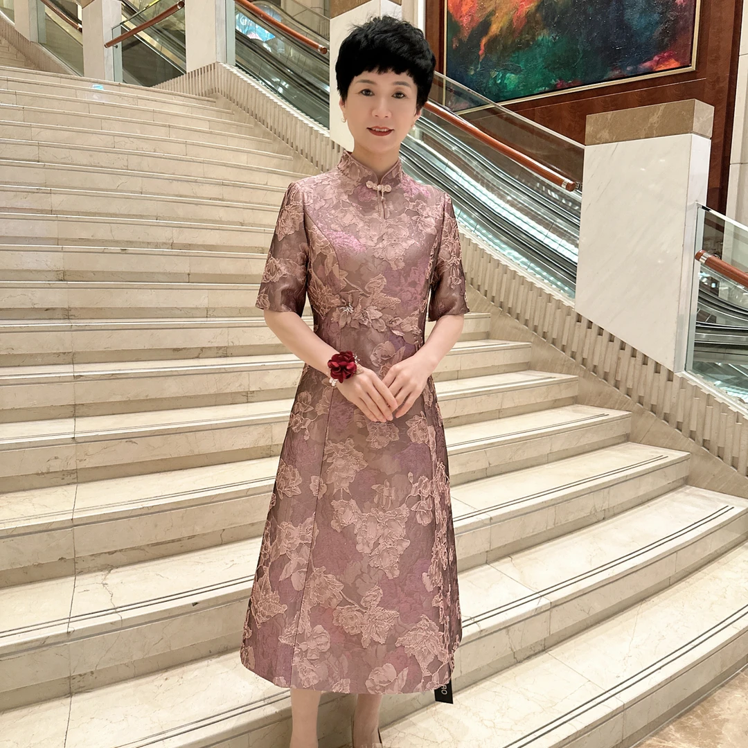 7582复古优雅网红妈妈装显瘦中长款时尚礼服气质婚宴礼服夏季