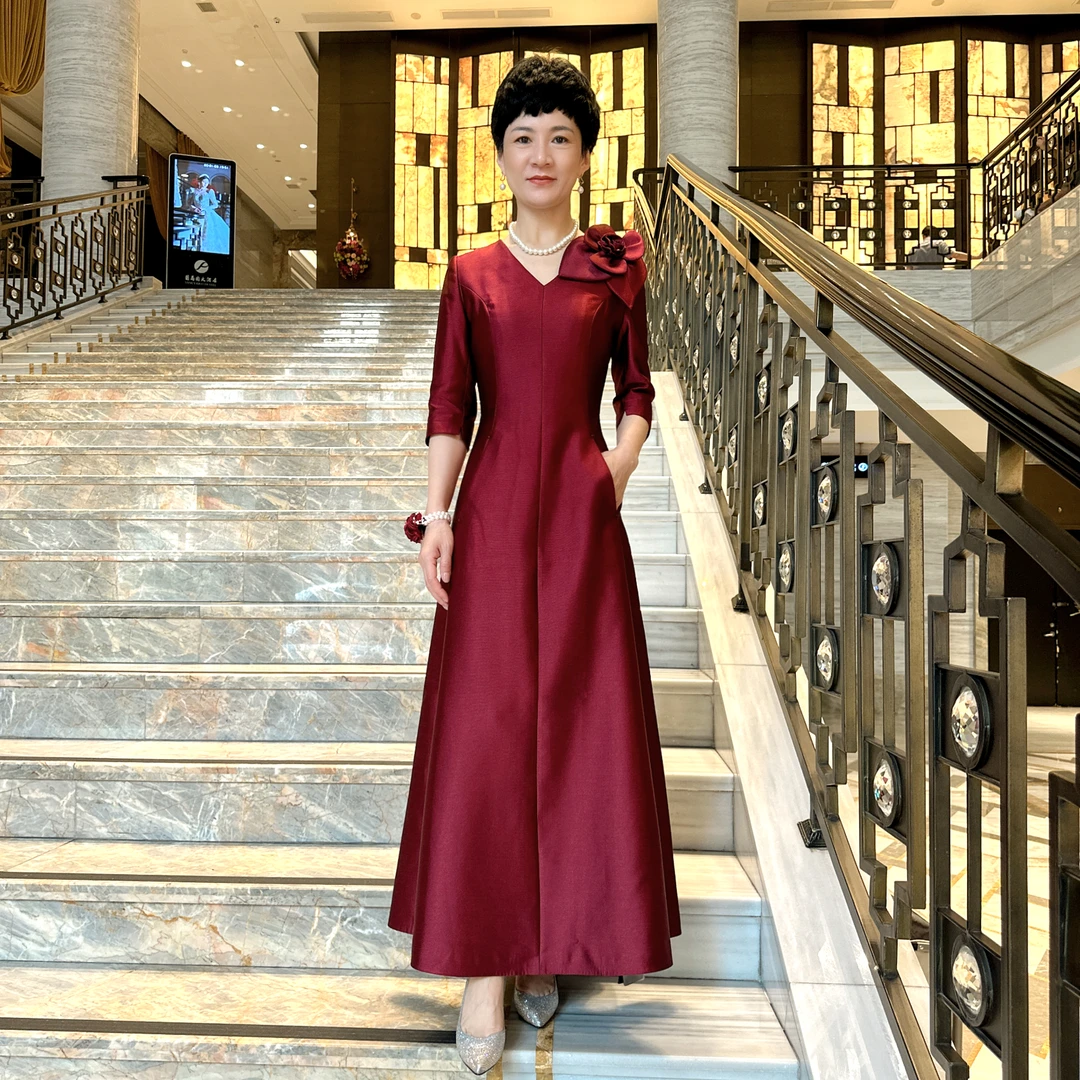 0562显瘦气质时尚春夏高贵A字型连衣裙喜婆婆喜妈妈婚宴装礼服