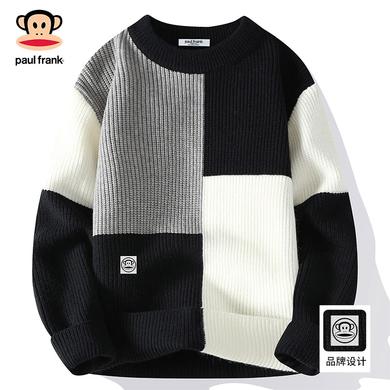 PaulFrank/大嘴猴美式复古男士毛衣秋冬宽松圆领设计感针织衫上衣