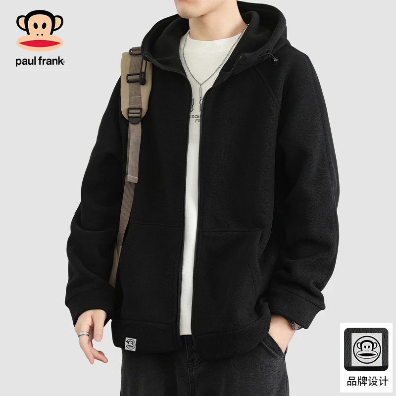 PaulFrank/大嘴猴摇粒绒夹克男士2025秋冬季加厚宽松保暖连帽外套