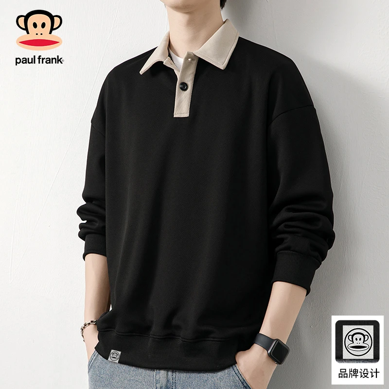 PaulFrank/大嘴猴翻领卫衣男士2025秋冬潮牌复古长袖打底上衣外套