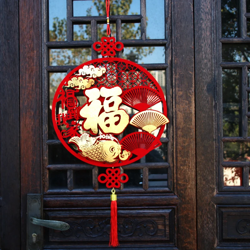 新年春节过年挂件中国结金箔福装饰挂饰无纺布毛毡布立体挂件批发