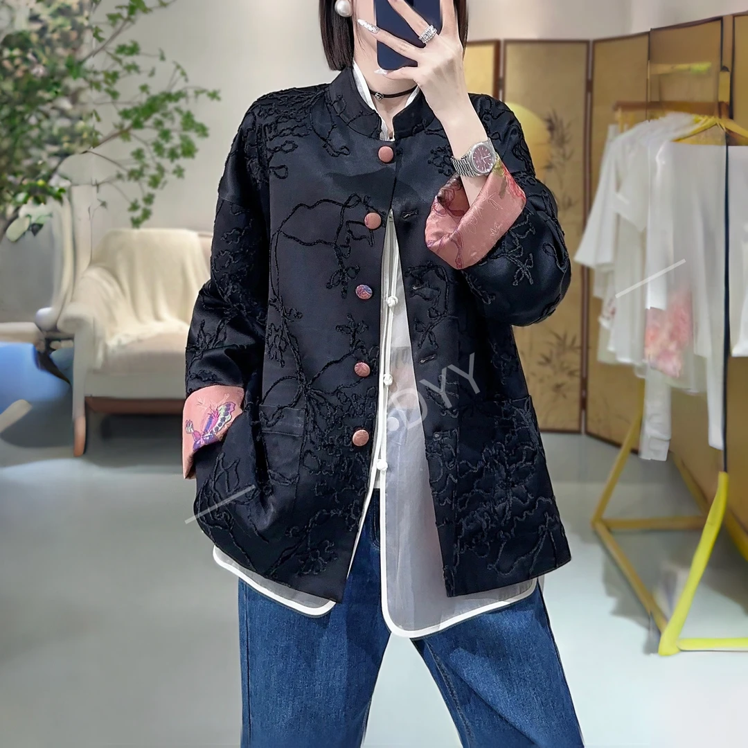 《董家推荐》气质中式立领手摇花时尚提花印花中国风百搭外套