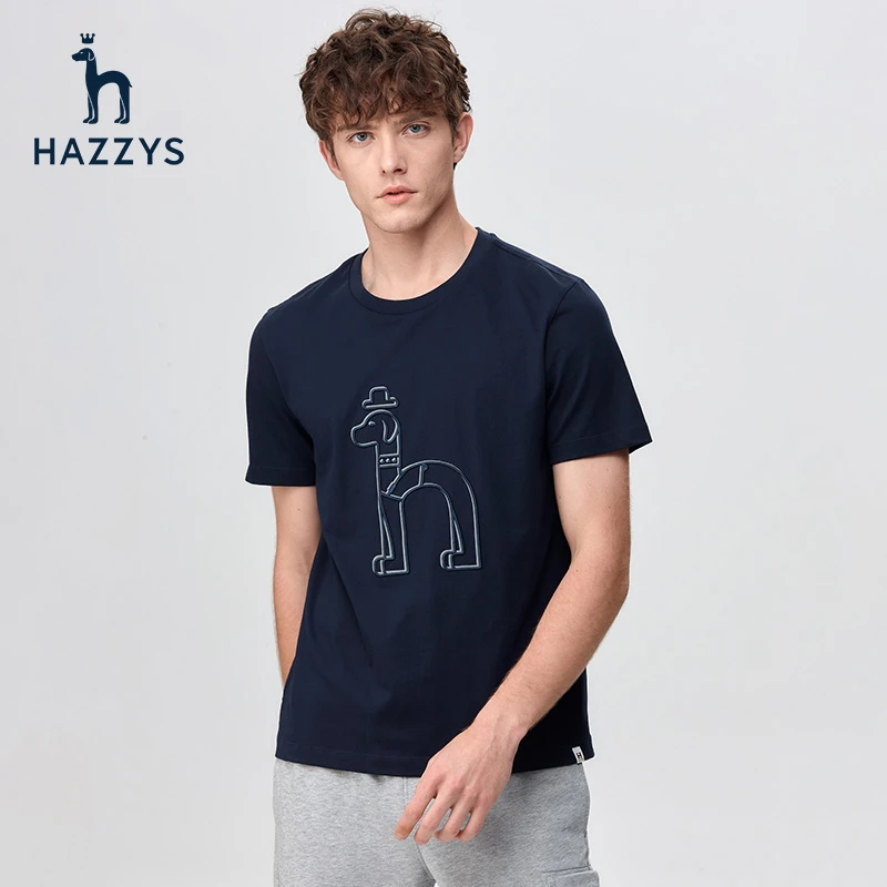 Hazzys哈吉斯夏季男士纯棉短袖圆领透简约恤时尚宽松休闲潮流男装