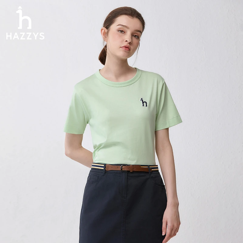 Hazzys/哈吉斯女士休闲运动时尚圆领短袖透气舒适T恤上衣薄荷曼波