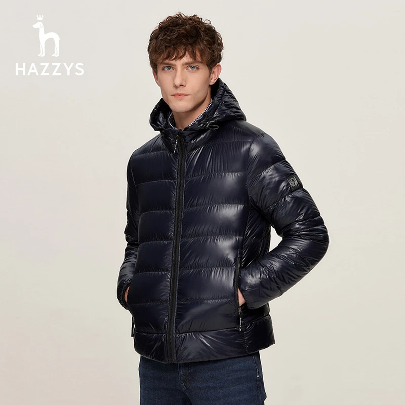 下架Hazzys冬季男士轻薄连帽鹅绒羽绒服舒适时尚经典休闲男款