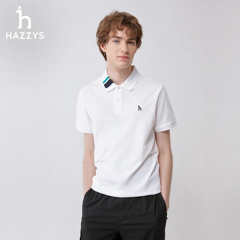 Hazzys/哈吉斯夏季男士舒适休闲透气翻领商务短袖简约时尚polo