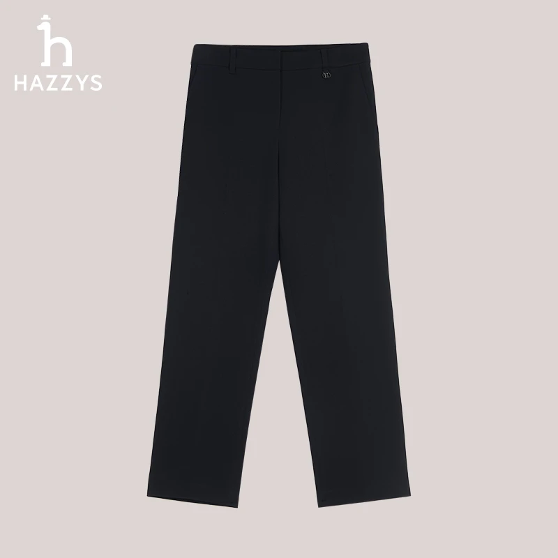 Hazzys/哈吉斯女士秋季百搭时尚深色休闲裤简约气质通勤上班裤子