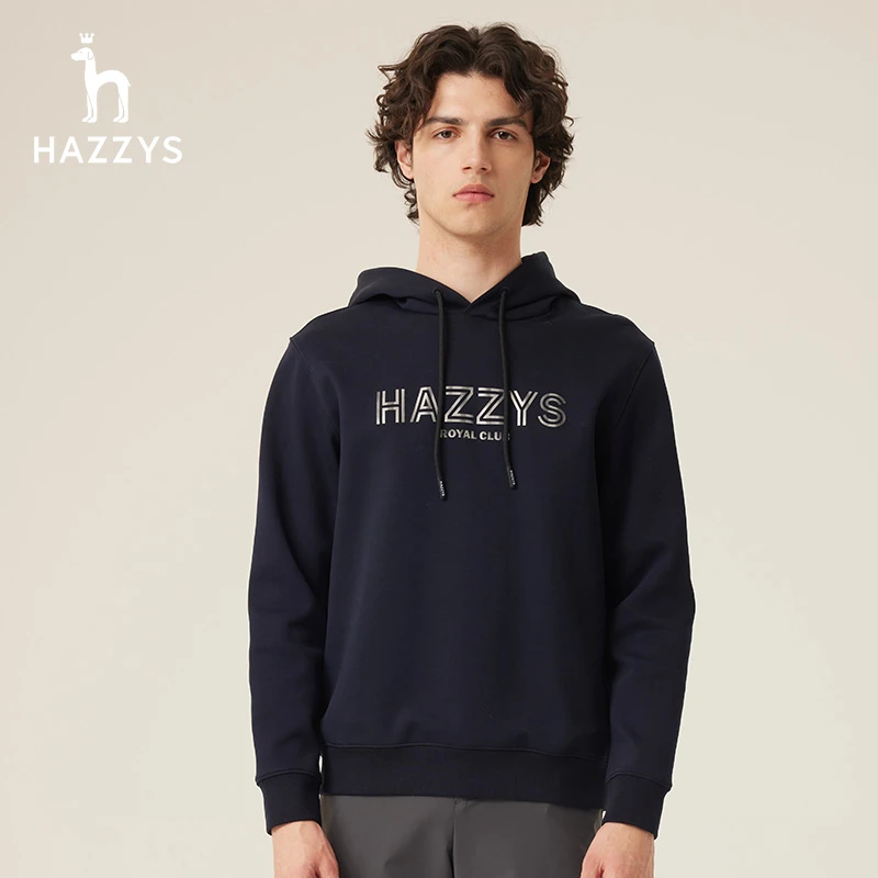 Hazzys/哈吉斯秋冬男士印花时尚运动圆领长袖休闲连帽百搭卫衣