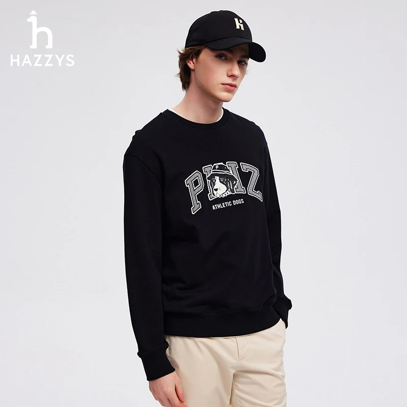 【PHIZ系列】Hazzys/哈吉斯男士秋季百搭时尚卫衣长袖运动休闲上衣