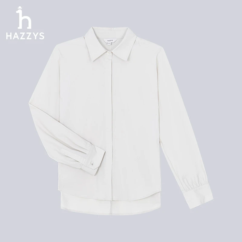 Hazzys/哈吉斯春季女士时尚休闲百搭长袖商务翻领简约精致长衬