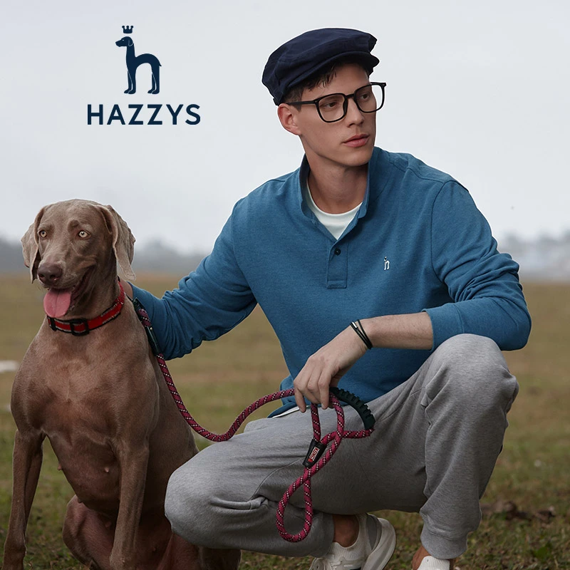 Hazzys哈吉斯春季男士长袖T恤休闲时尚polo领纯色打底衫潮流男装