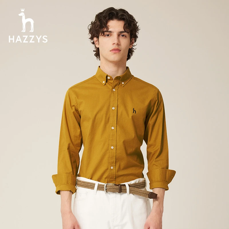 Hazzys哈吉斯男士秋冬时尚休闲长袖衬衫 经典简约商务衬衣男式
