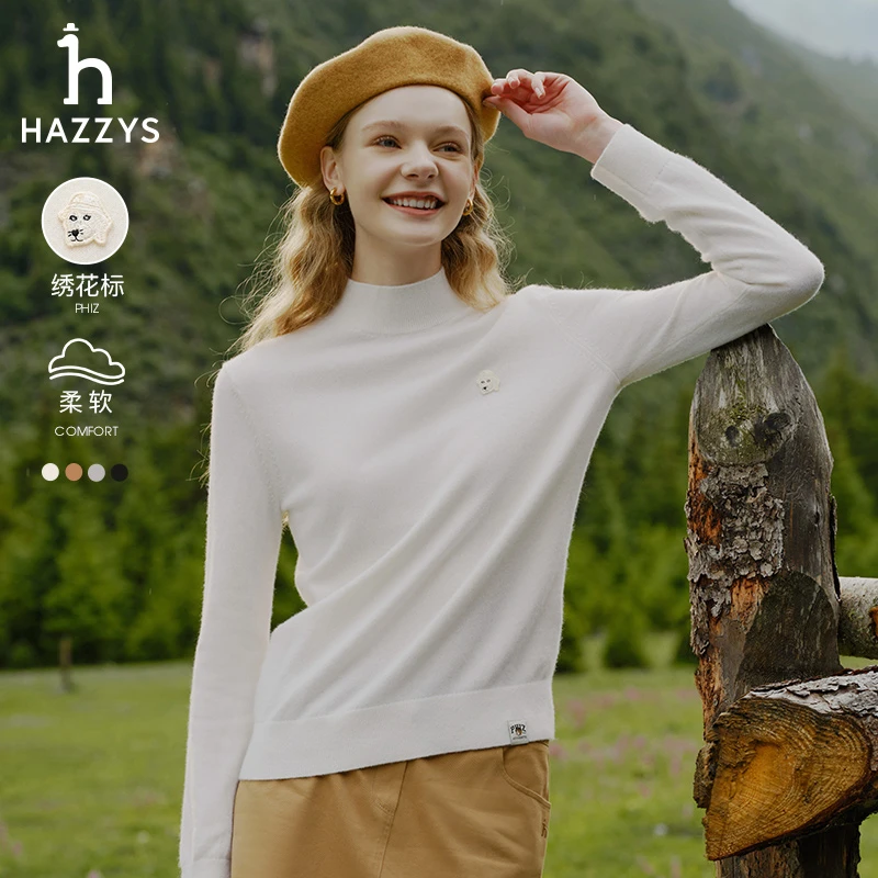 【PHIZ系列】Hazzys/哈吉斯秋冬半高领气质优雅针织羊毛衫毛衣女士