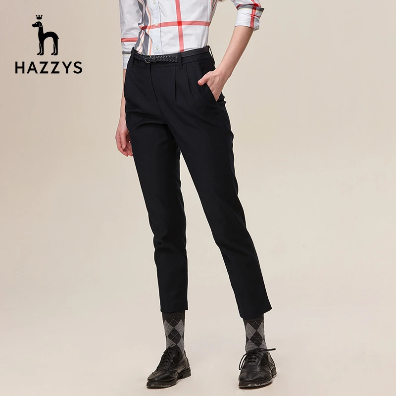 Hazzys哈吉斯女士休闲裤修身英伦长裤气质秋冬纯色简约裤子女