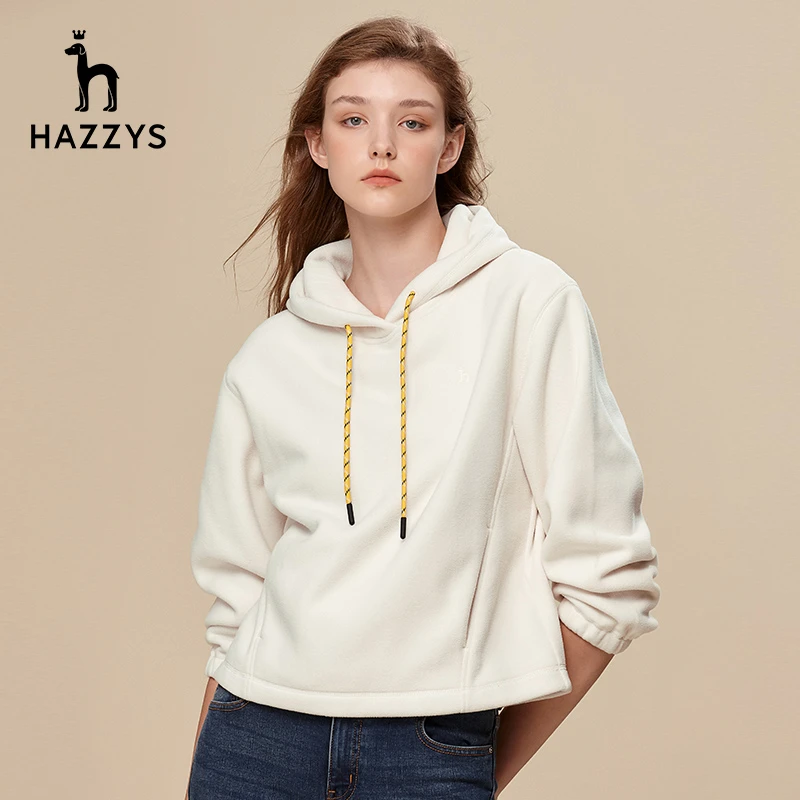 Hazzys哈吉斯秋季女士连帽卫衣英伦宽松套头女上衣潮流百搭