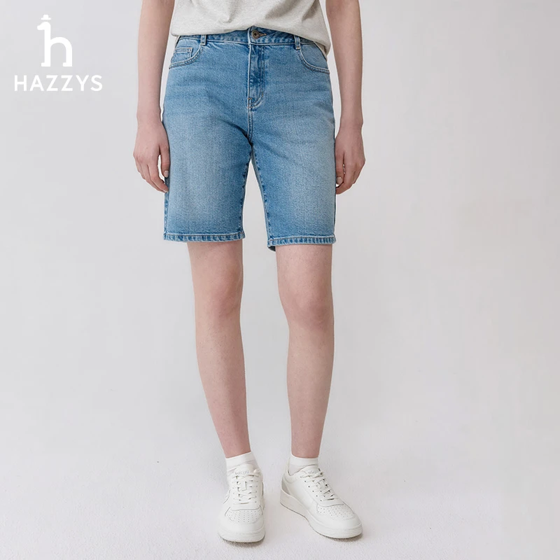 Hazzys哈吉斯夏季女士短裤时尚休闲牛仔裤舒适百搭经典水洗牛仔裤