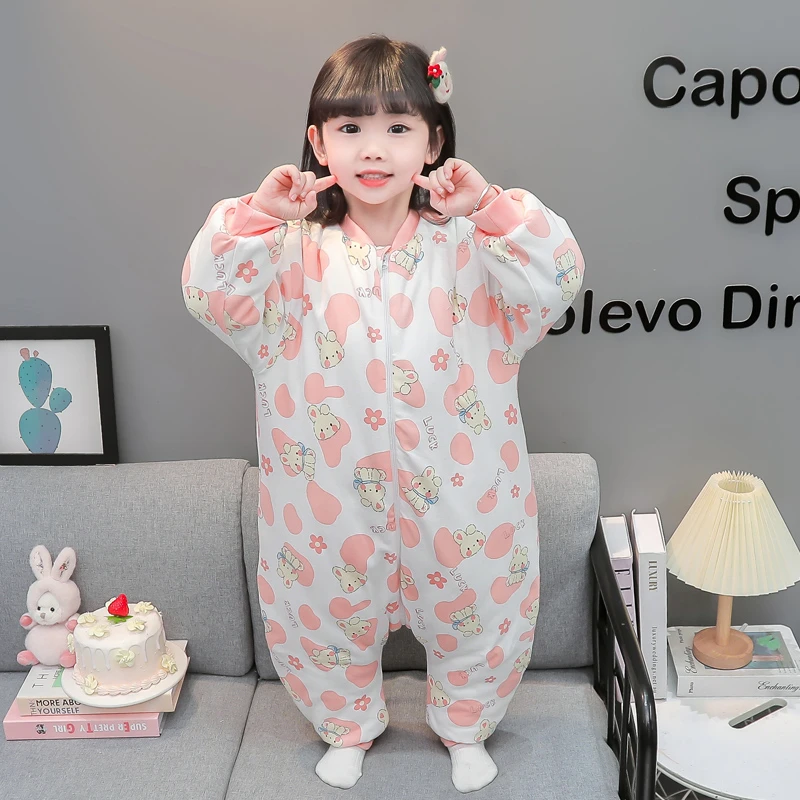 婴儿睡袋秋冬加厚新款宝宝睡袋分腿防踢被儿童连体睡衣小孩家居服