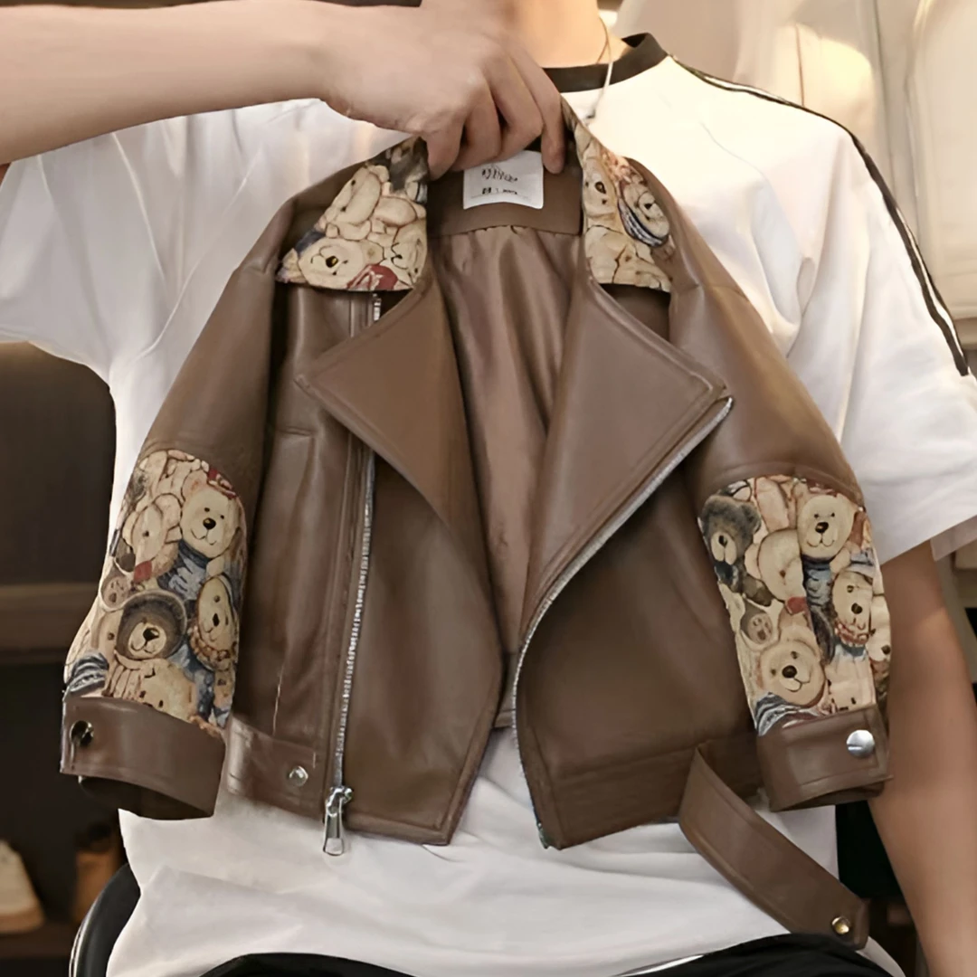 2024秋冬新款儿童男童女童韩版洋气时尚复古百搭休闲卡通皮衣外套