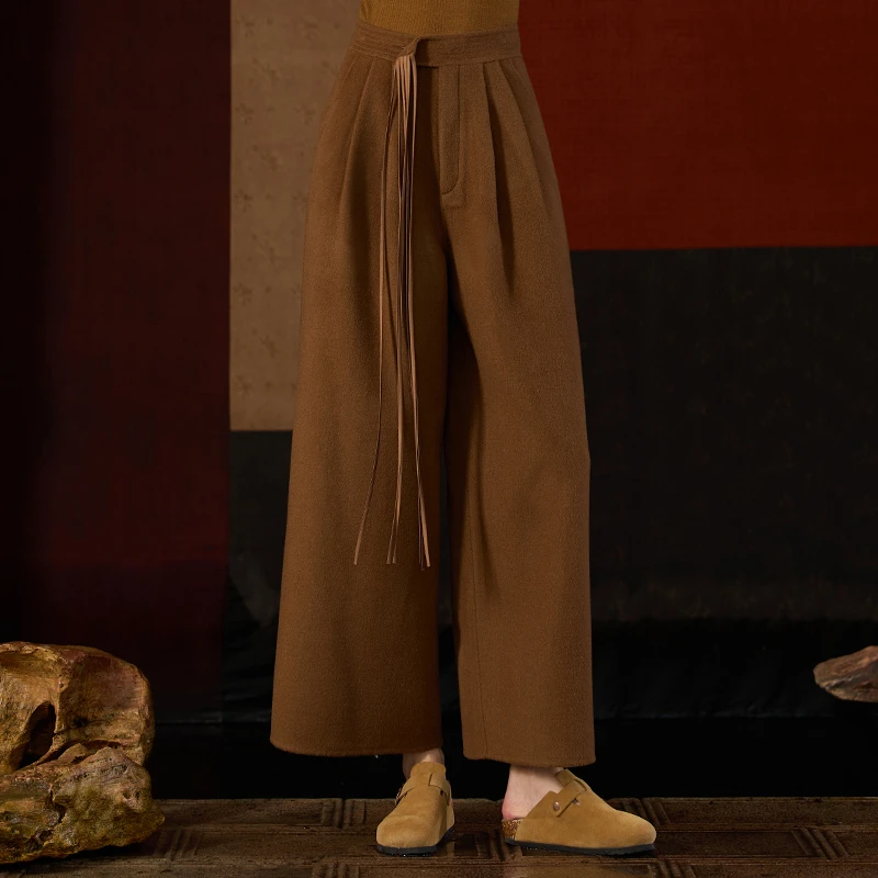 界内界外加厚双面羊毛呢萝卜裤休闲显瘦九分裤百搭裤子J43K7120