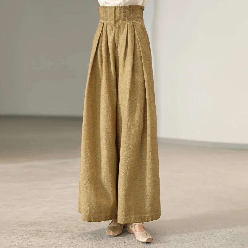 界内界外原创高腰复古文艺百搭宽松松紧腰直筒阔腿长裤J31K762