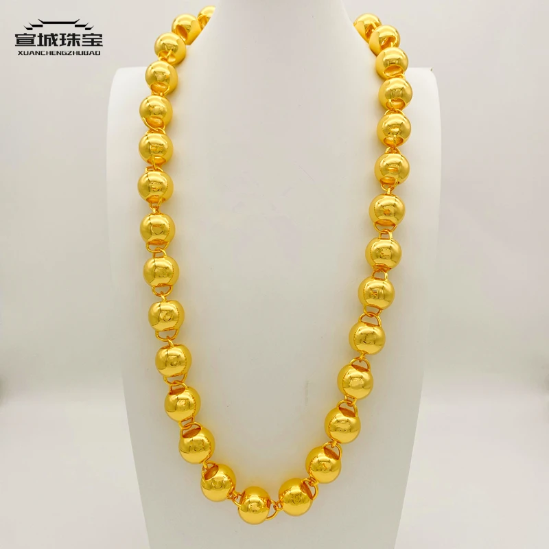 合金项链 正品越南沙晶金男士金色 999 不掉色空心光面圆珠饰品