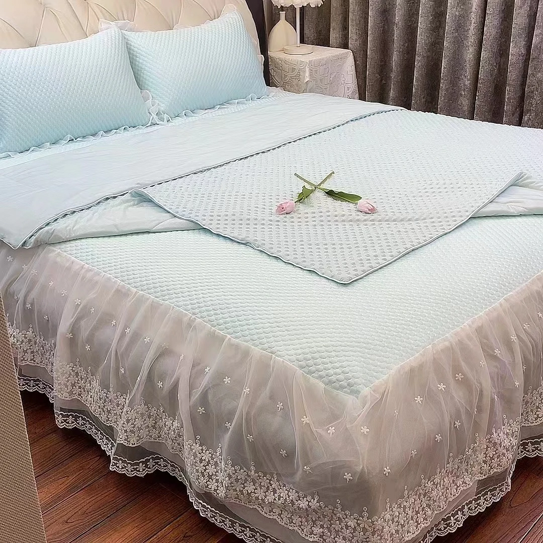 2025新款凉席A类冰豆豆凉感丝床裙款四件套凉席空调被纯色冰丝席