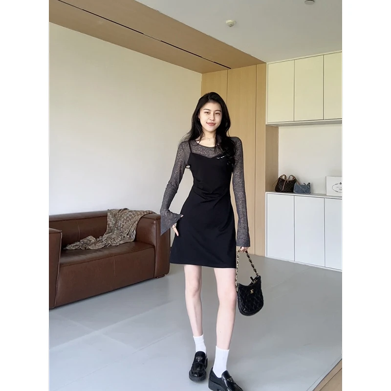 张阿星【加州女孩】假两件微喇袖气质收腰拼接显瘦连衣裙W424Q09825
