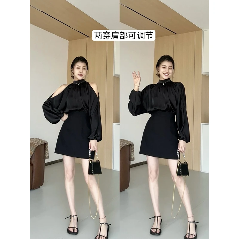 张阿星【斯佳丽】肩膀可调节两穿设计气质高腰透气长袖连衣裙A字裙