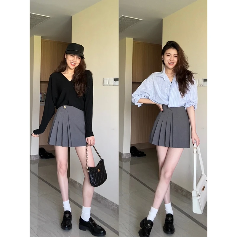 张阿星【灰色藏肉半裙】休闲气质百褶A字高腰款半裙 W423G02199