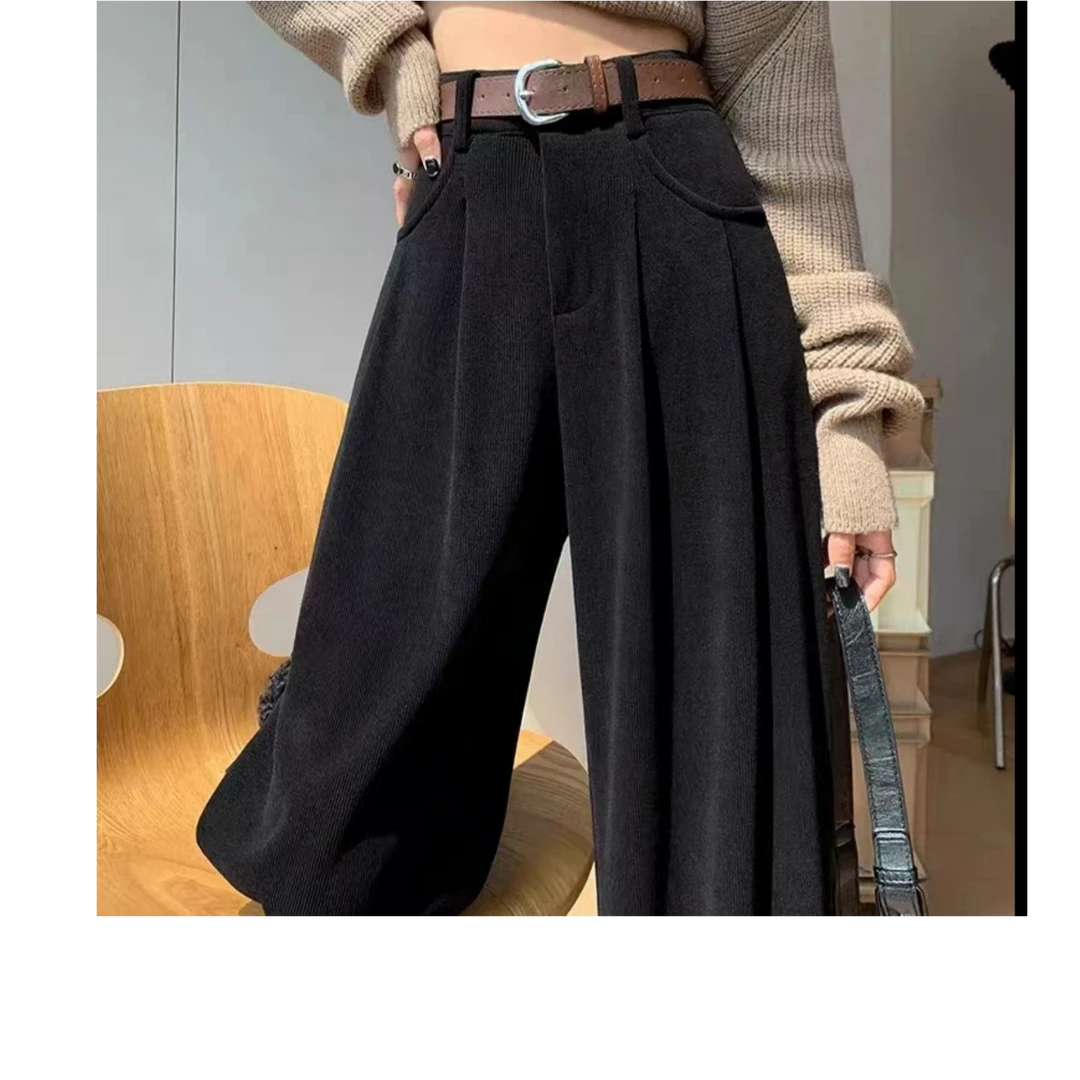 【送腰带/秋冬款】2024秋冬新款美拉德女宽松显瘦直筒阔腿百搭长裤