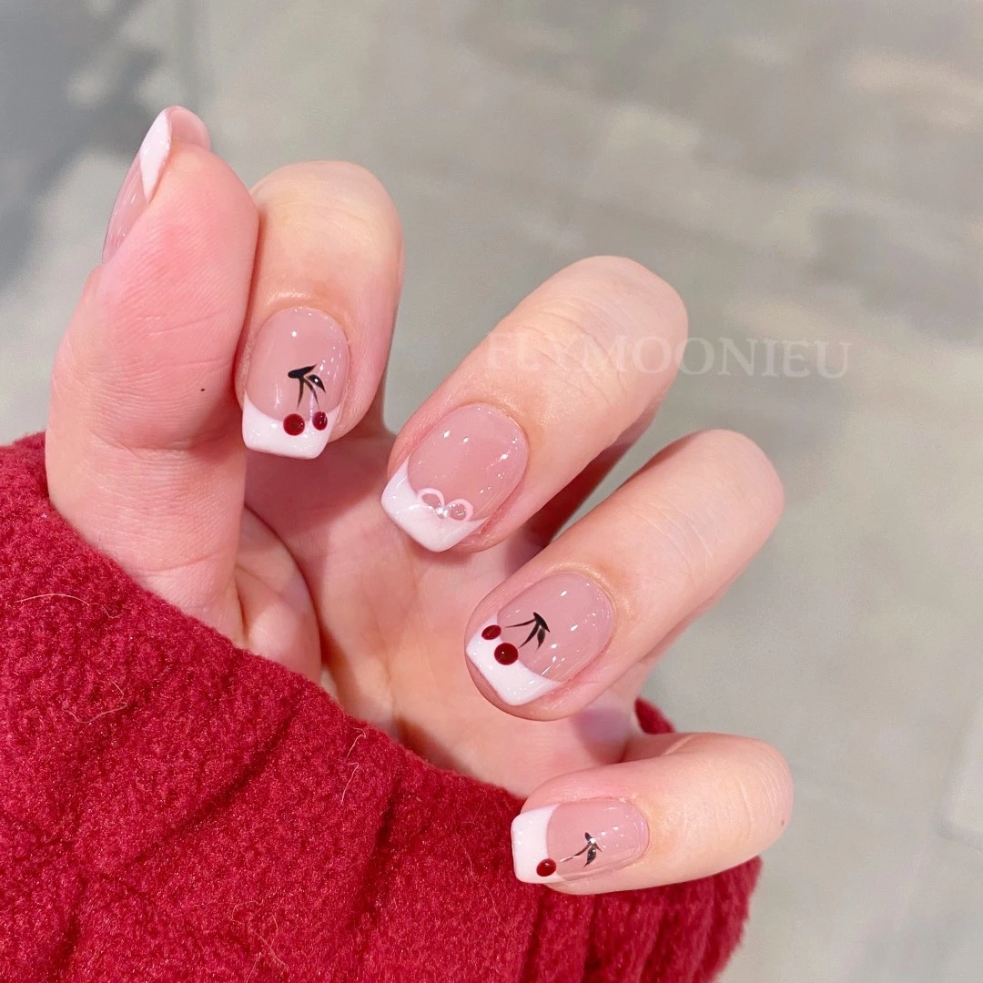 法式樱桃   纯手工定制美甲贴片可拆卸 气质穿戴甲10片no退no换